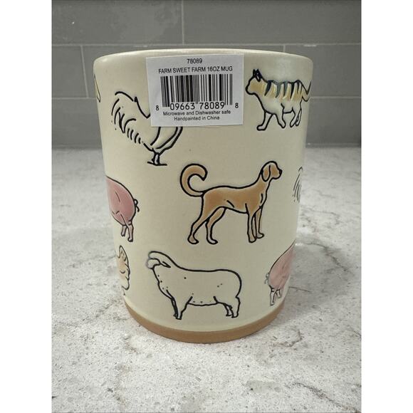 FARM SWEET FARM 16oz Mug Spectrum Animals Icon Cow Pig Cat Dog Rooster Horse NEW - Picture 2 of 4